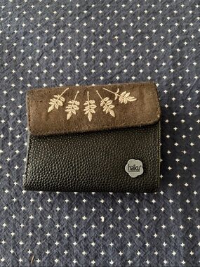 Haiku Black Wallet with Brown Embroidered Flap